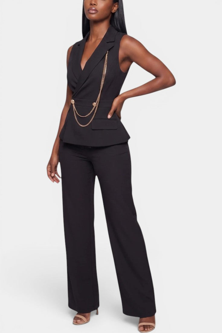Bárbara | Traje de Chaleco Cruzado y Pantalón Ancho
