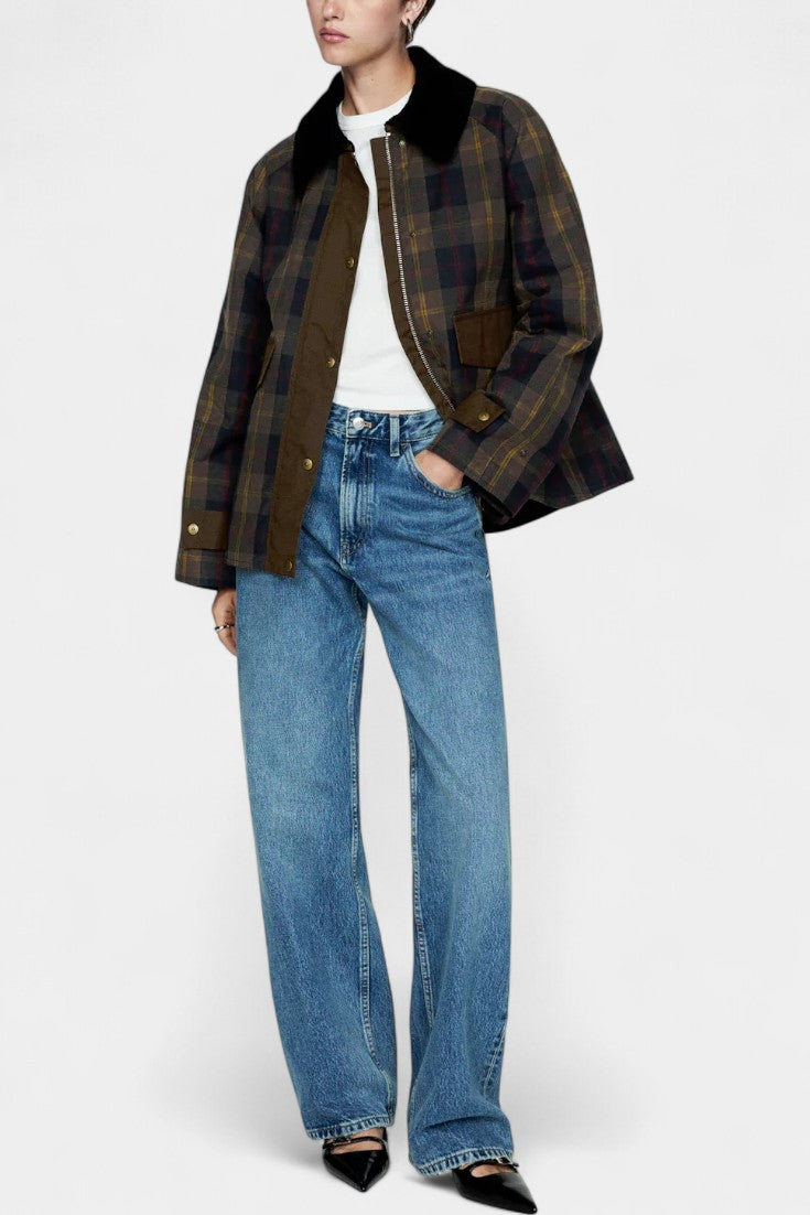 Aurelia | Chaqueta de Cuadros con Cuello en Contraste