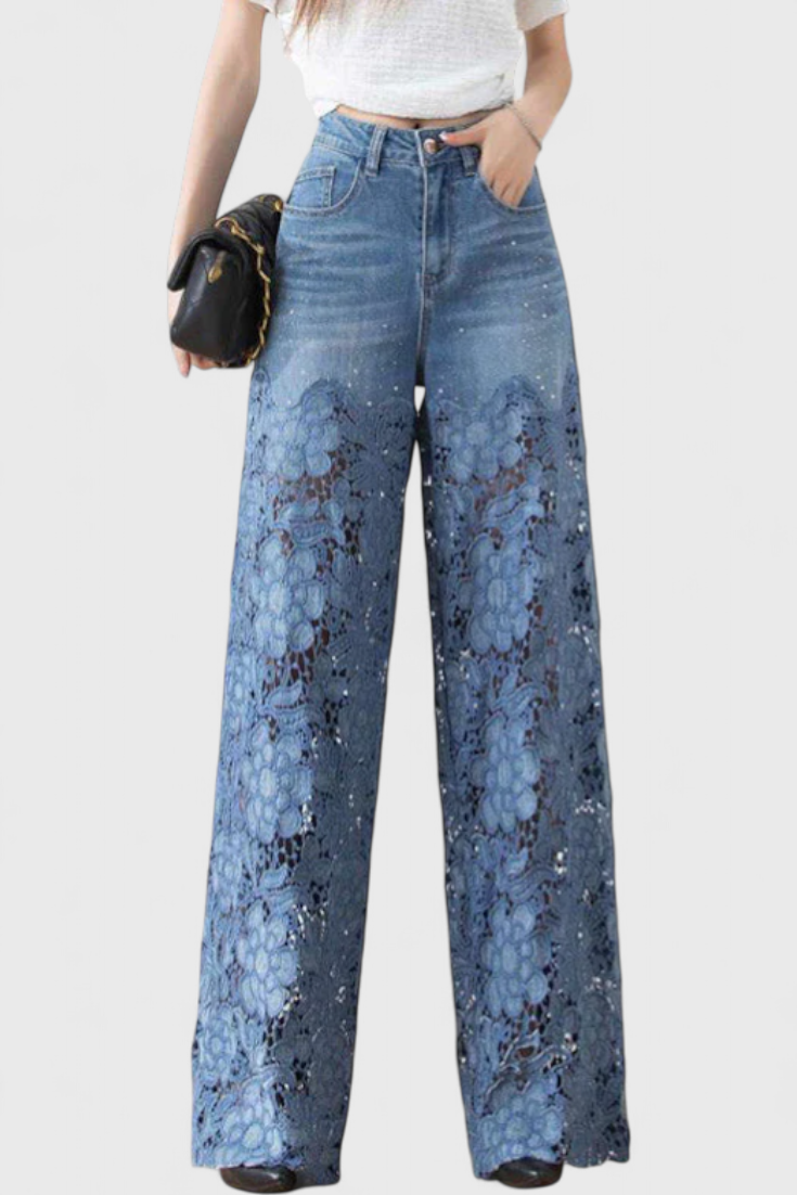 Jazmín | Pantalón Palazzo Vaquero con Encaje