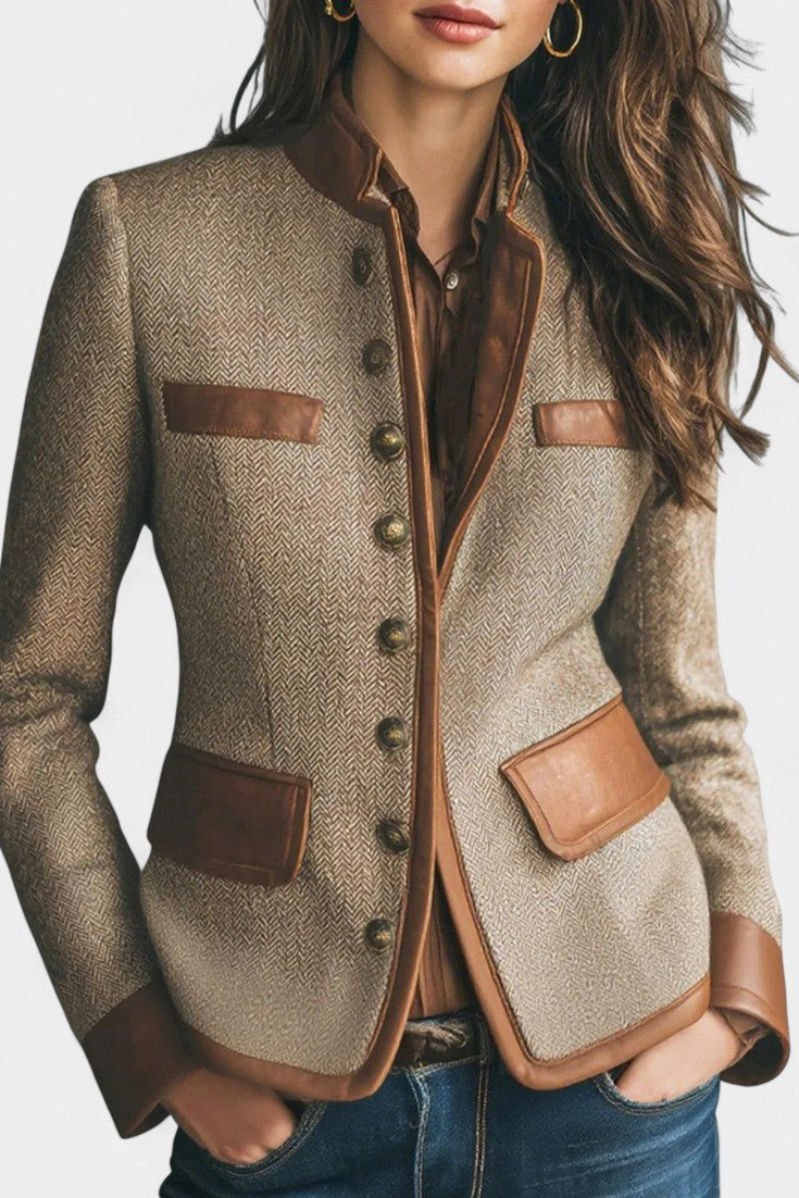 Leticia | Chaqueta de Espiga con Cuello Alto