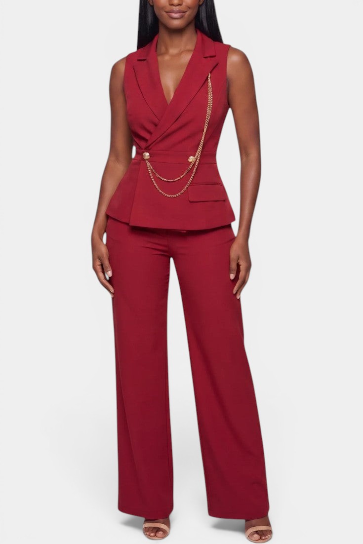 Bárbara | Traje de Chaleco Cruzado y Pantalón Ancho