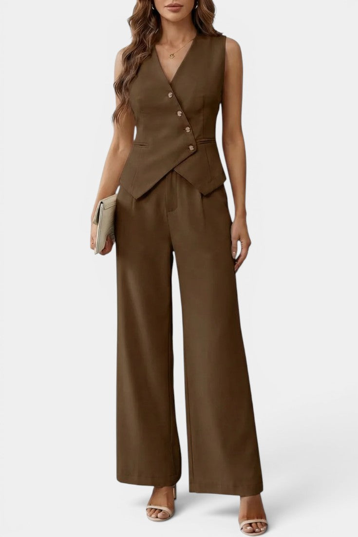 Elisa | Conjunto de Chaleco Péplum y Pantalón