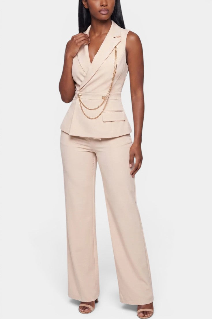 Bárbara | Traje de Chaleco Cruzado y Pantalón Ancho