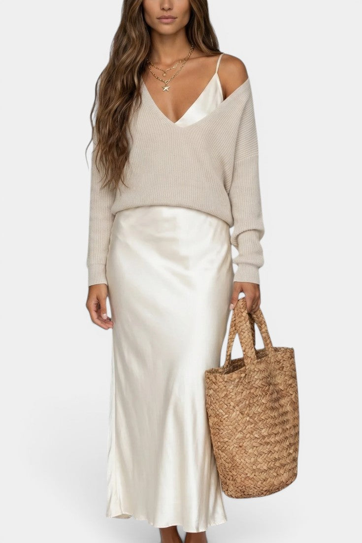 Léandra | Conjunto de Jersey y Vestido Lencero Satinado
