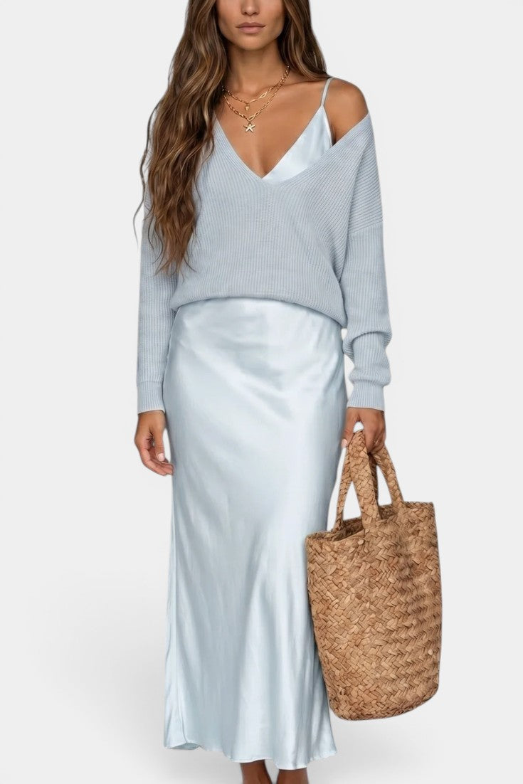 Léandra | Conjunto de Jersey y Vestido Lencero Satinado