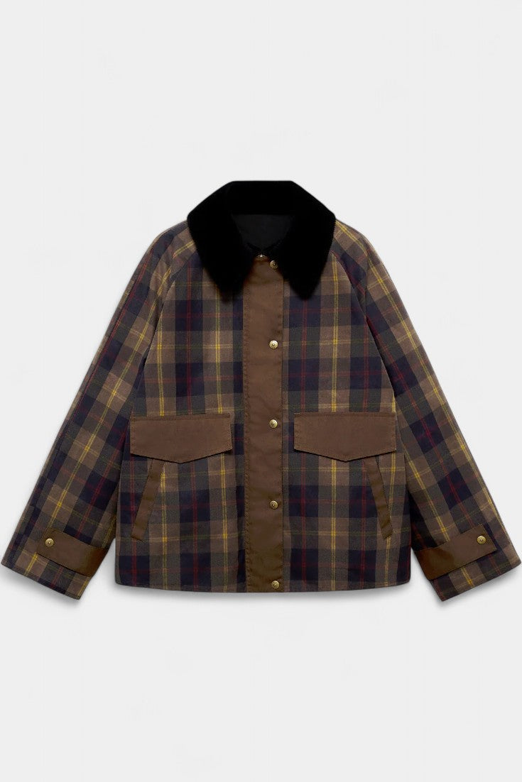Aurelia | Chaqueta de Cuadros con Cuello en Contraste