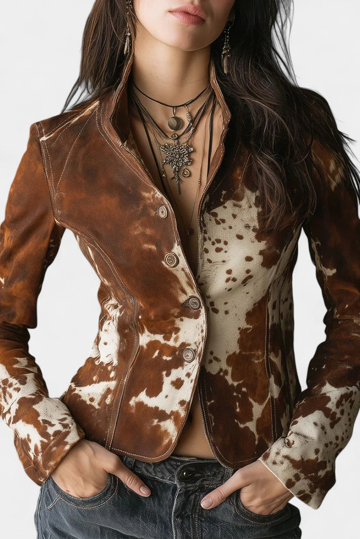 Ofelia | Chaqueta Efecto Ante con Estampado Vaca