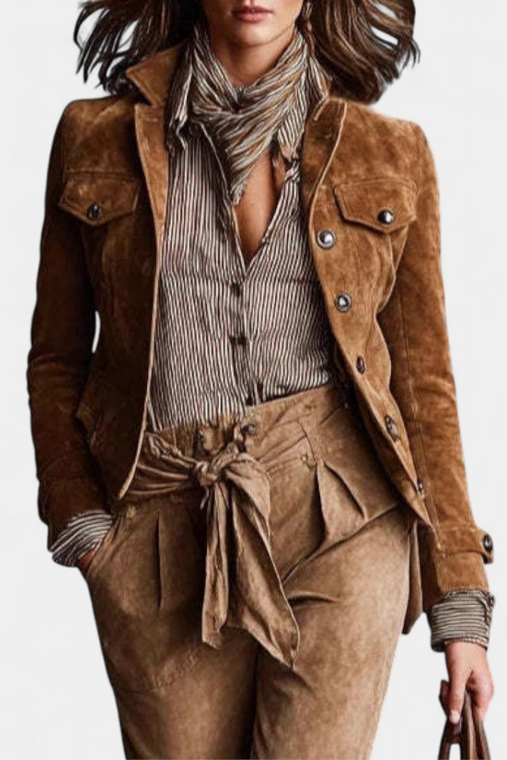 Wanda | Chaqueta Corta Efecto Ante con Solapas