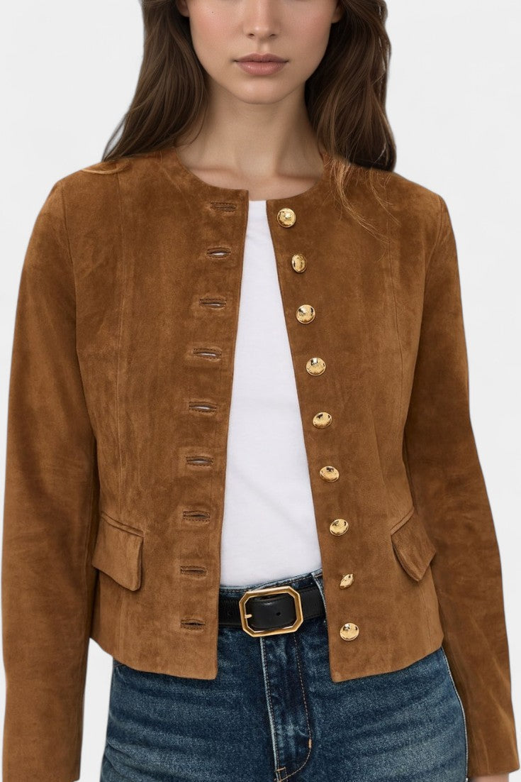 Sasha | Chaqueta Cruzada Efecto Ante