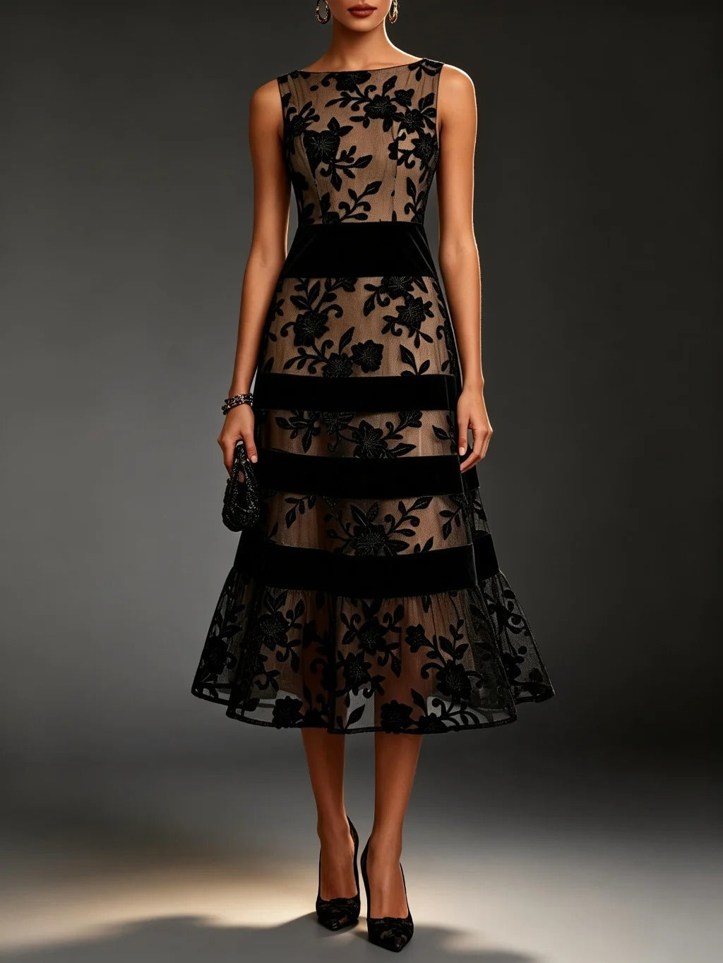 Odette | Vestido Midi de Tul con Bordado Floral