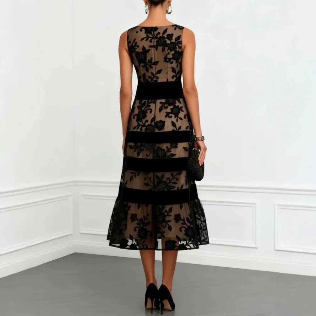 Odette | Vestido Midi de Tul con Bordado Floral