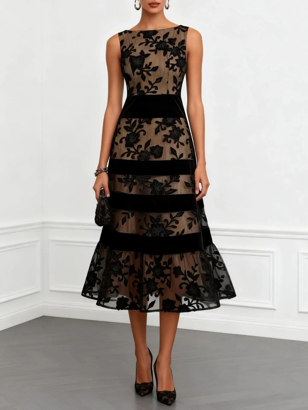 Odette | Vestido Midi de Tul con Bordado Floral