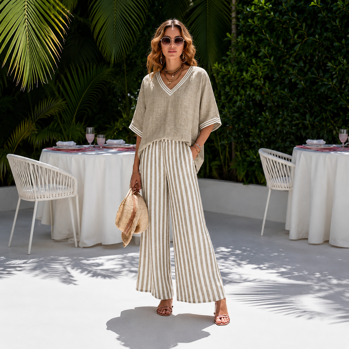 Carlota | Conjunto de Top y Pantalón Ancho de Rayas