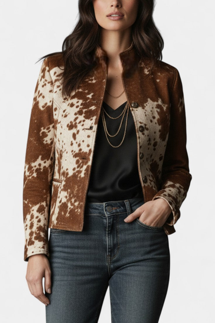 Ofelia | Chaqueta Efecto Ante con Estampado Vaca