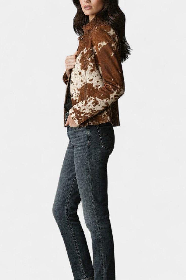 Ofelia | Chaqueta Efecto Ante con Estampado Vaca