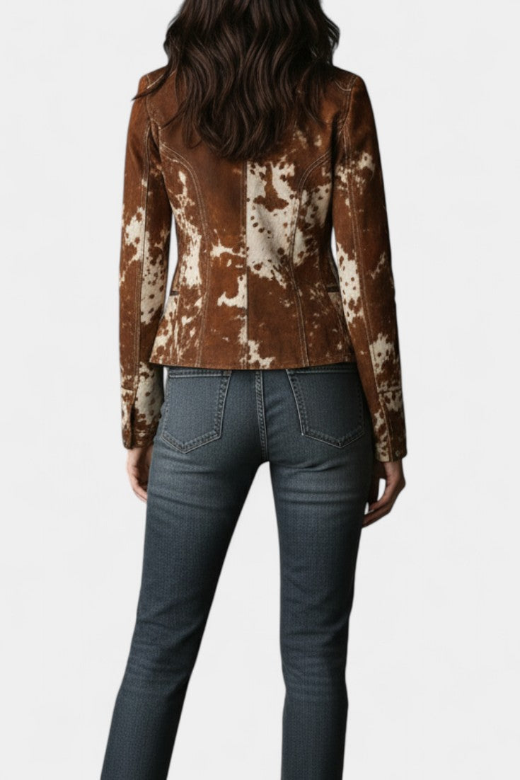 Ofelia | Chaqueta Efecto Ante con Estampado Vaca