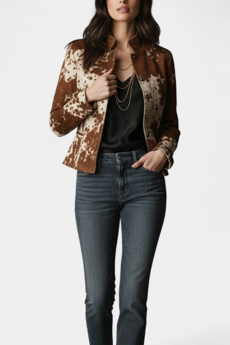 Ofelia | Chaqueta Efecto Ante con Estampado Vaca