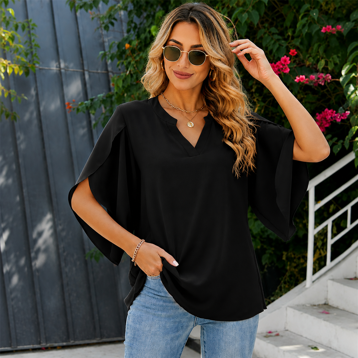 Noelia | Blusa de Gasa con Escote en V