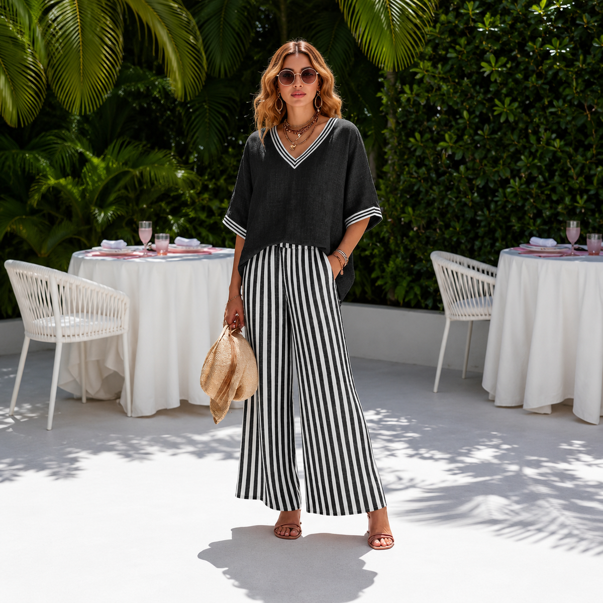 Carlota | Conjunto de Top y Pantalón Ancho de Rayas