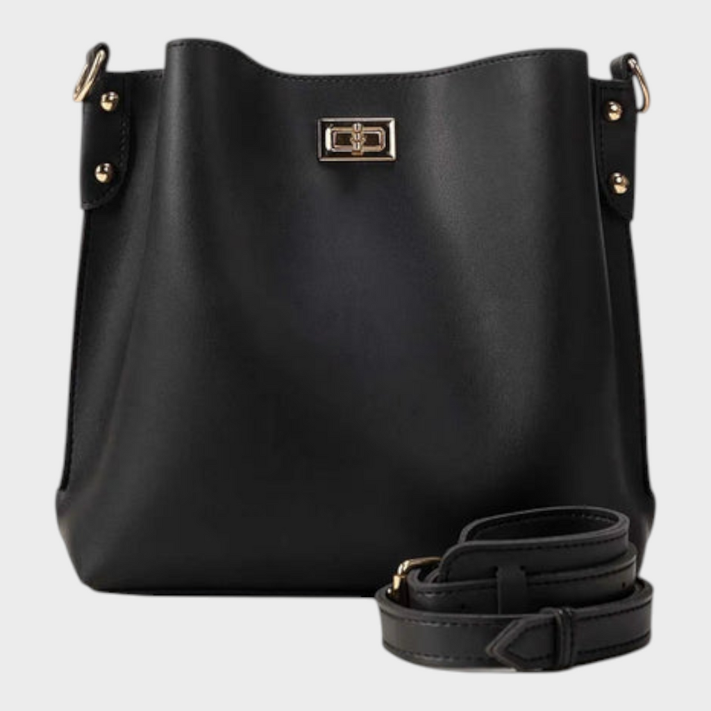 Regina | Bolso Saco Negro con Cierre Giratorio