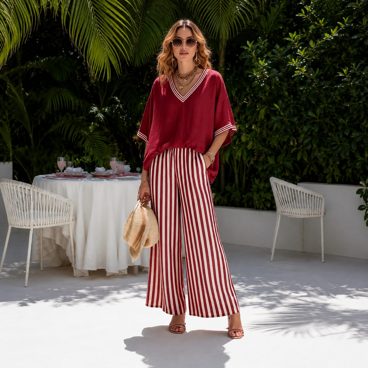 Carlota | Conjunto de Top y Pantalón Ancho de Rayas