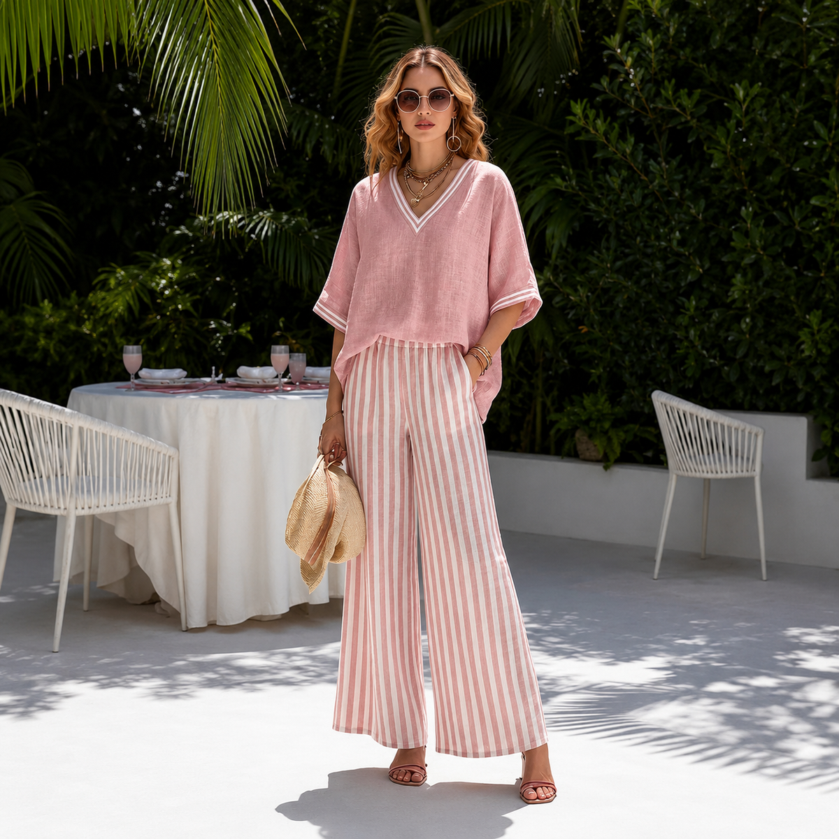 Carlota | Conjunto de Top y Pantalón Ancho de Rayas