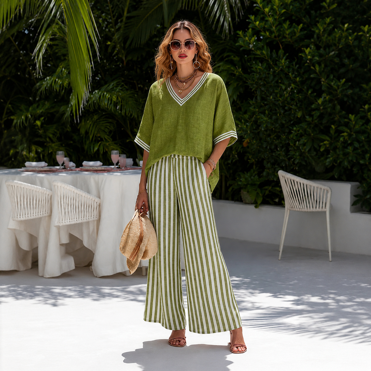 Carlota | Conjunto de Top y Pantalón Ancho de Rayas