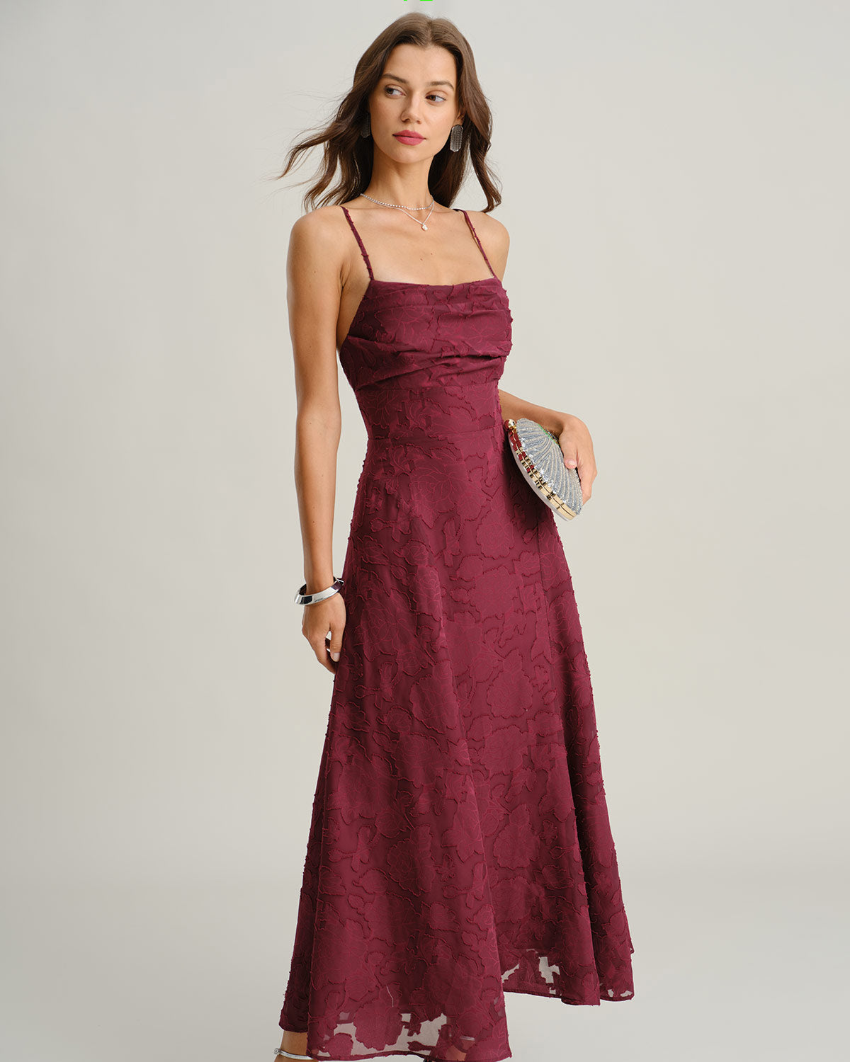 Carmen | Vestido Largo de Jacquard Burdeos