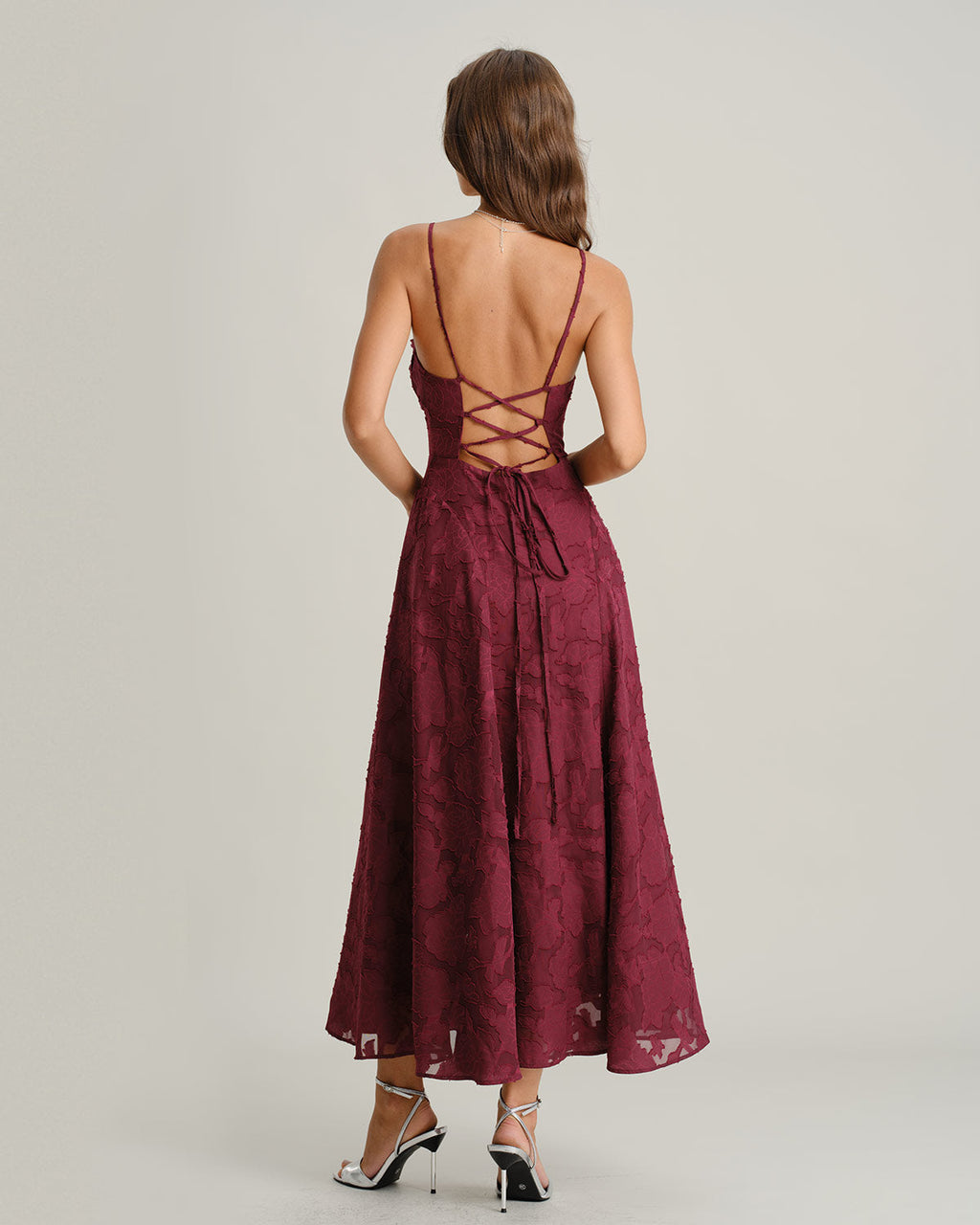 Carmen | Vestido Largo de Jacquard Burdeos
