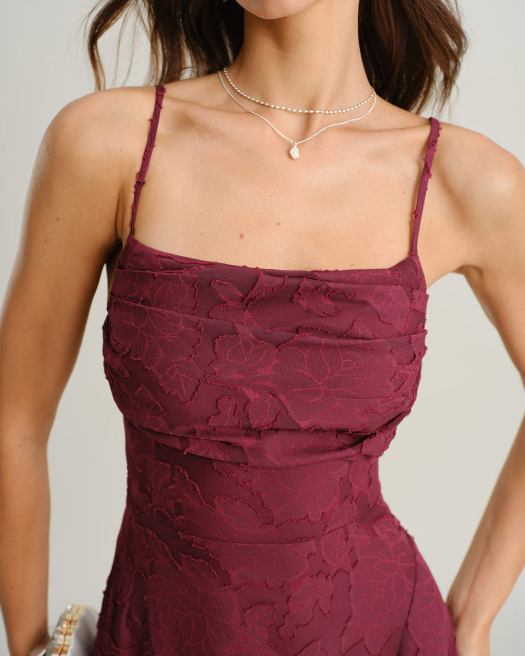 Carmen | Vestido Largo de Jacquard Burdeos