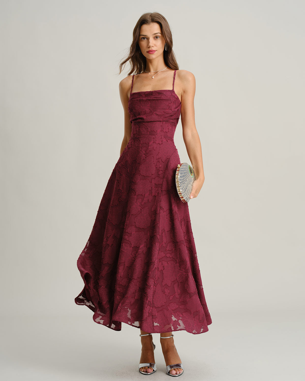 Carmen | Vestido Largo de Jacquard Burdeos