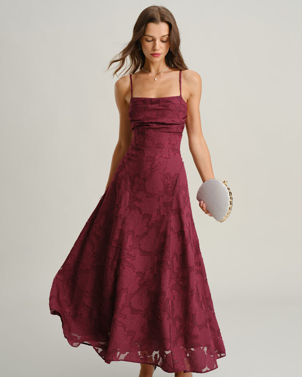 Carmen | Vestido Largo de Jacquard Burdeos
