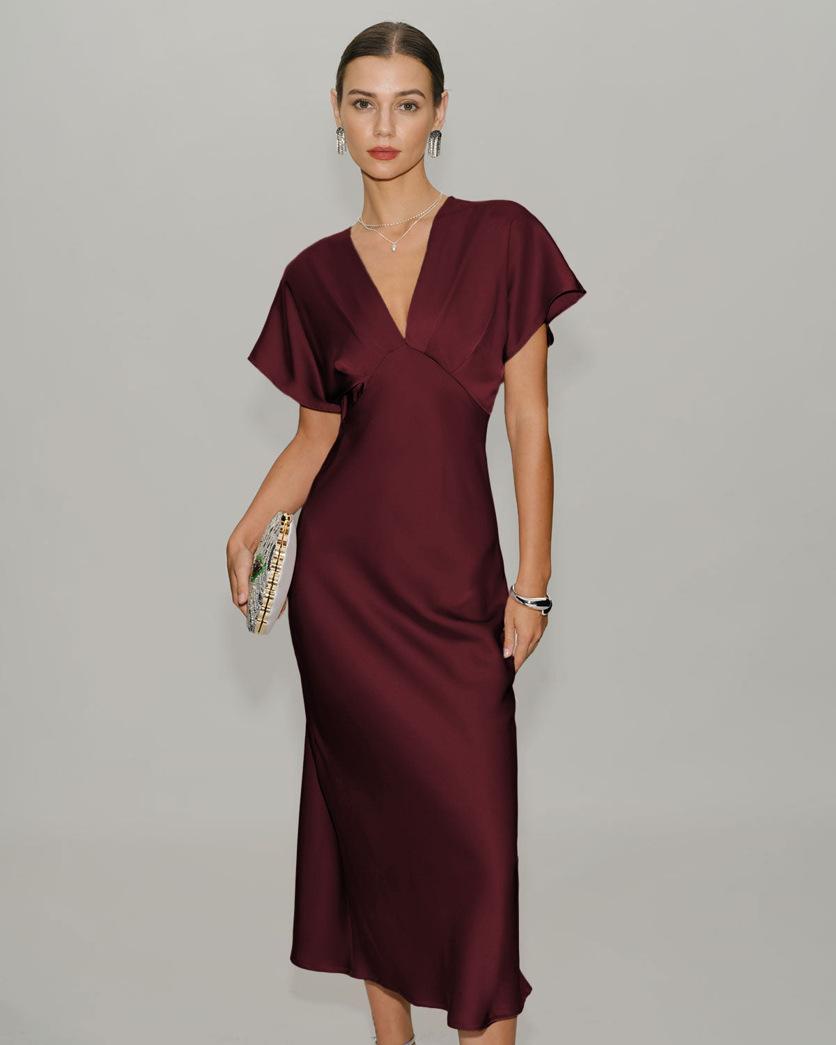 Elvira | Vestido Midi de Satén Burdeos