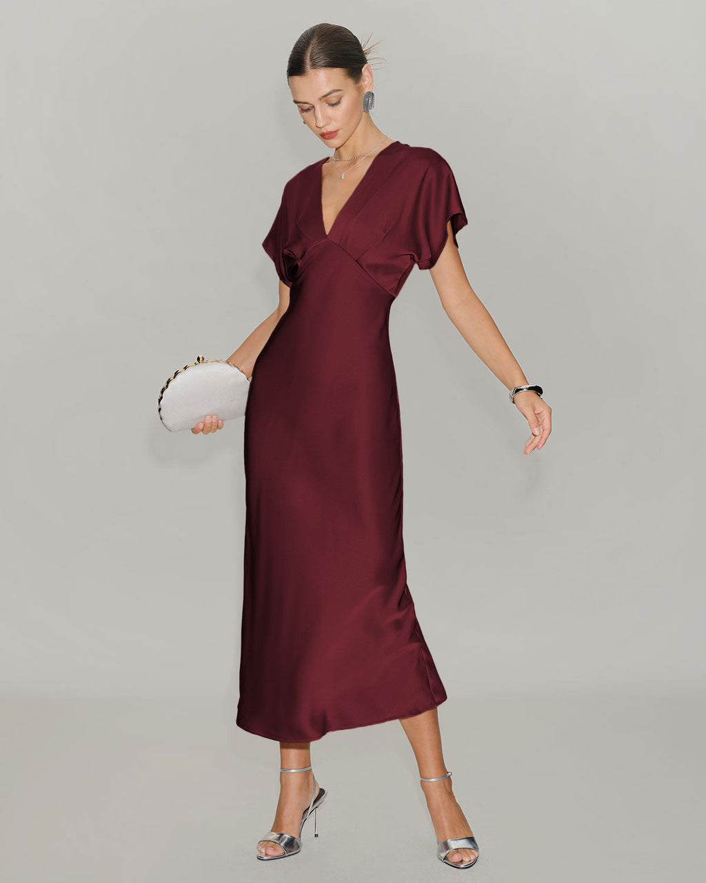 Elvira | Vestido Midi de Satén Burdeos