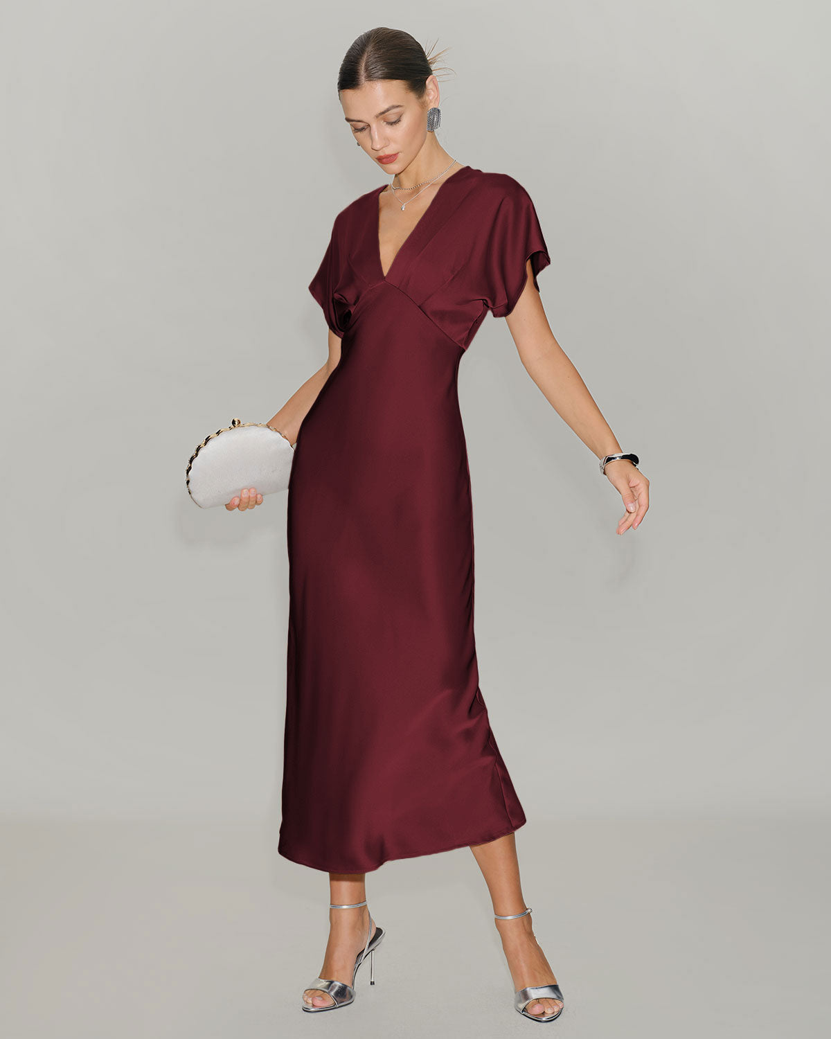 Elvira | Vestido Midi de Satén Burdeos