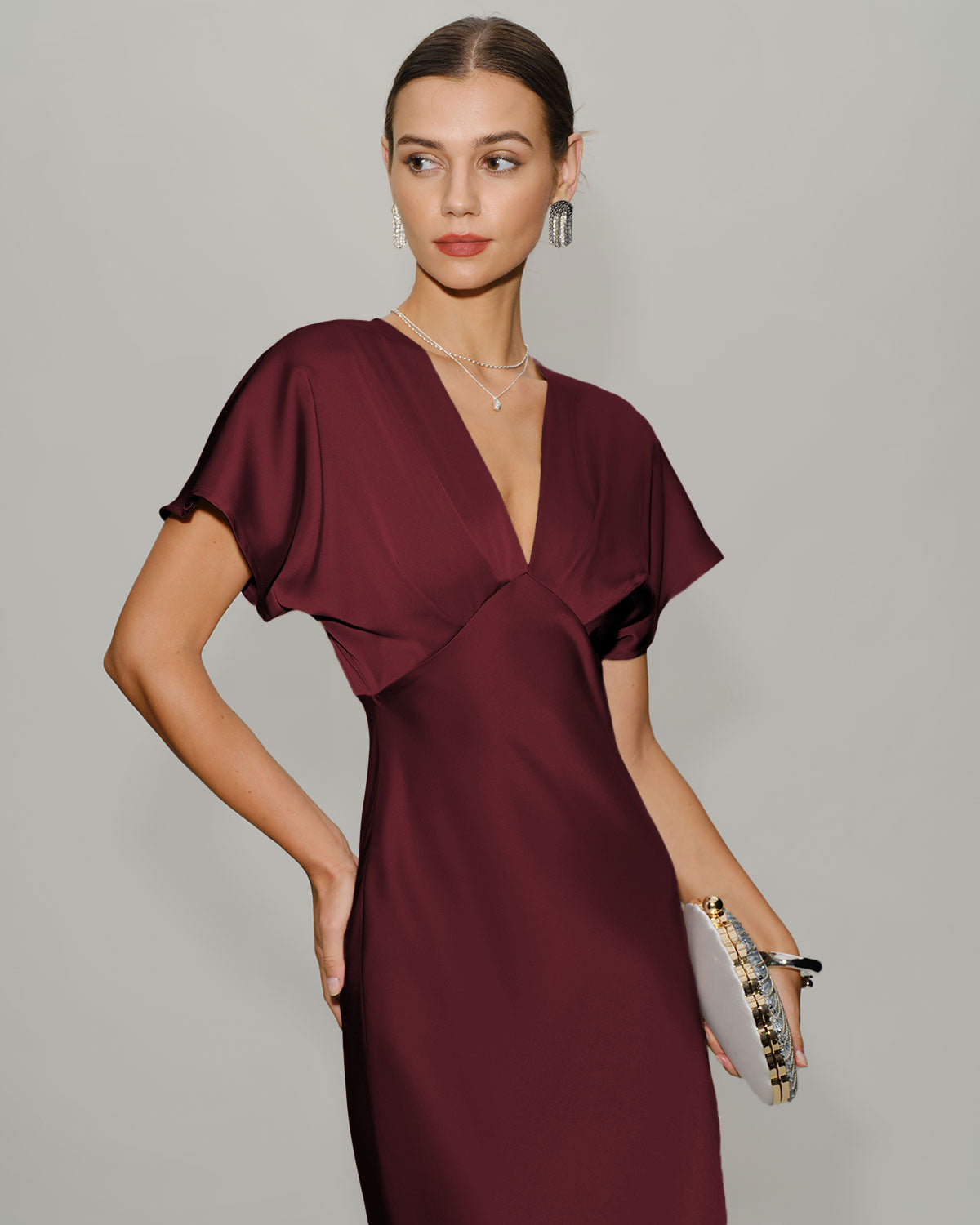 Elvira | Vestido Midi de Satén Burdeos