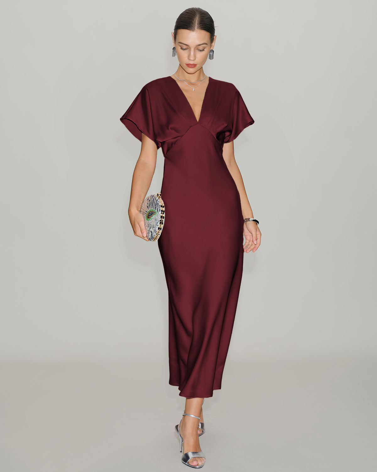 Elvira | Vestido Midi de Satén Burdeos